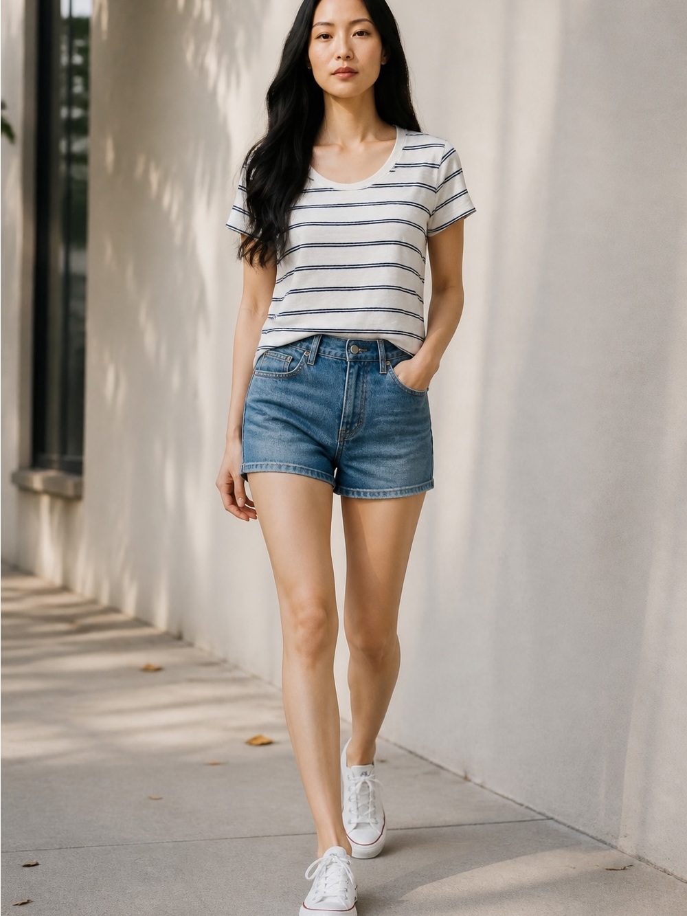 NWT GAP White & Navy Striped Short Sleeve Tee - Women’s Size XS Linen Blend